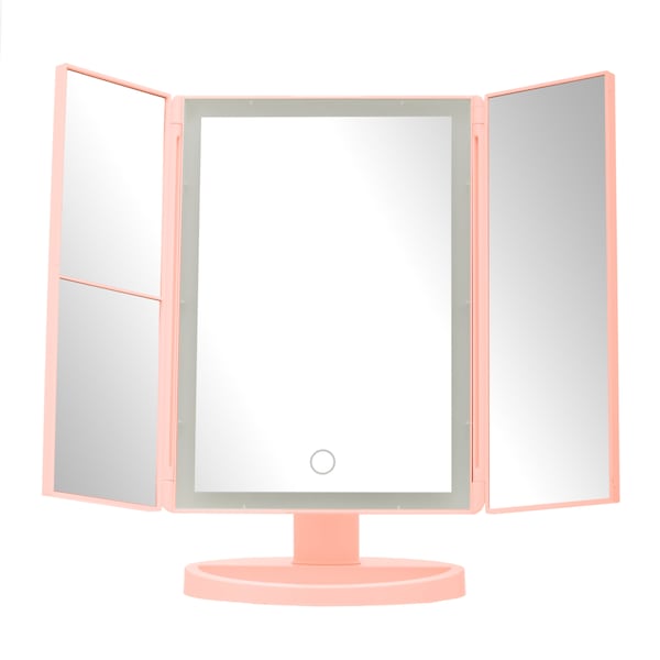 Orsina 180 Degree Rotatable Tri Fold White Table Mirror, TriFold Design Table Mirror, Versatile Small Table Mirror