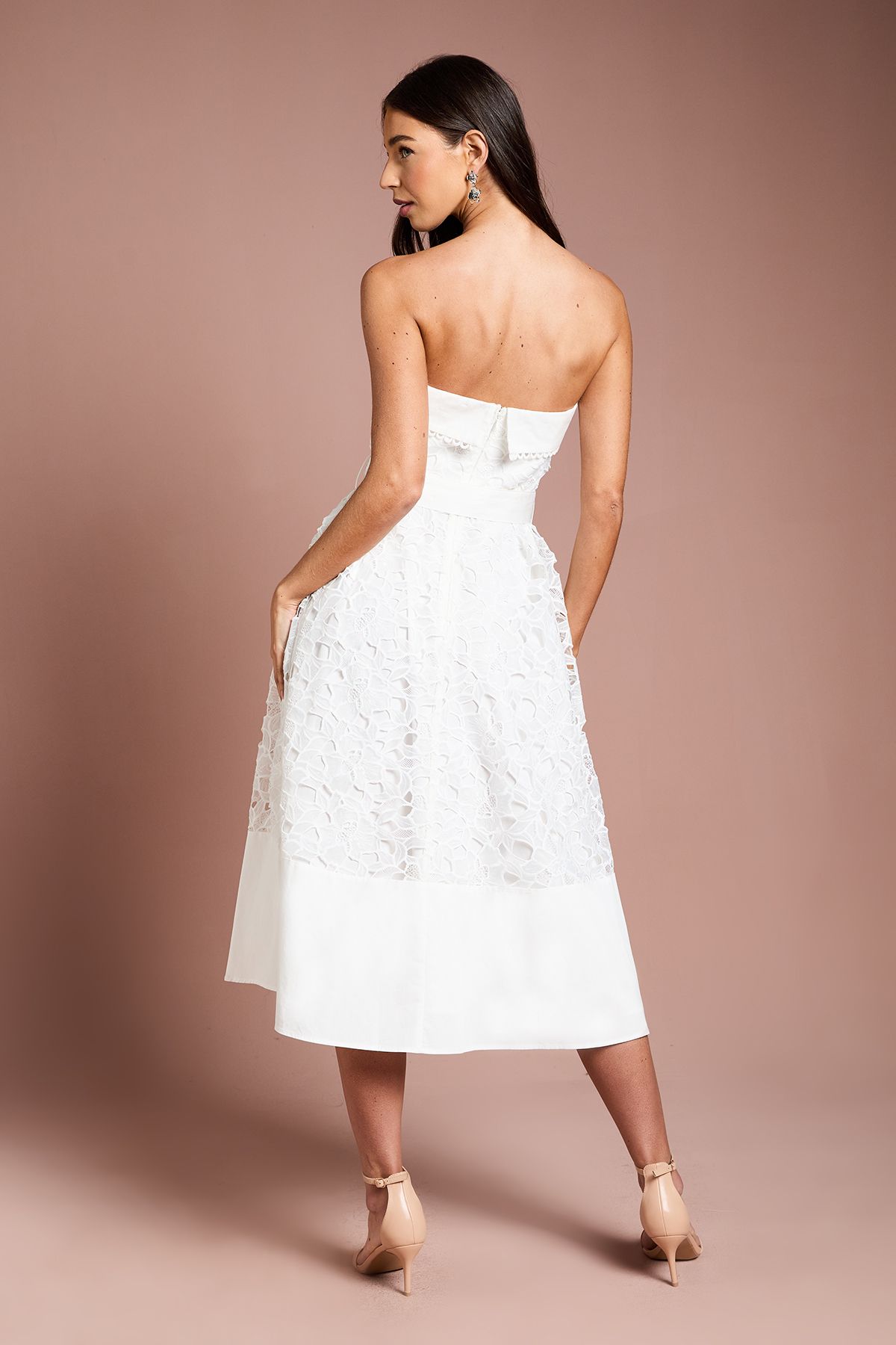 Coast Bandeau Belted Lace Midi Dress Ivory image 3