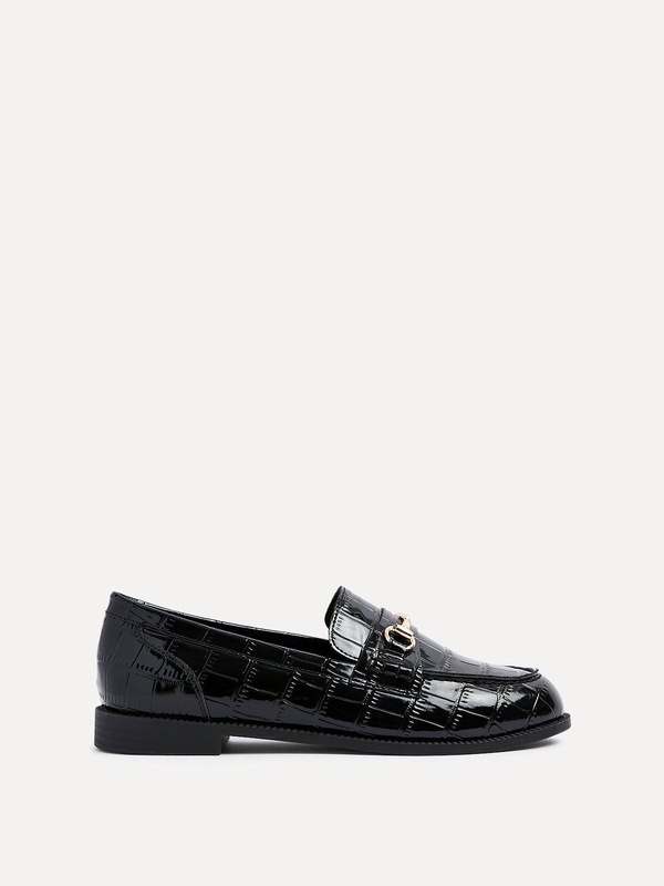 Linzi Maison Black Faux Croc Patent Leather Loafer