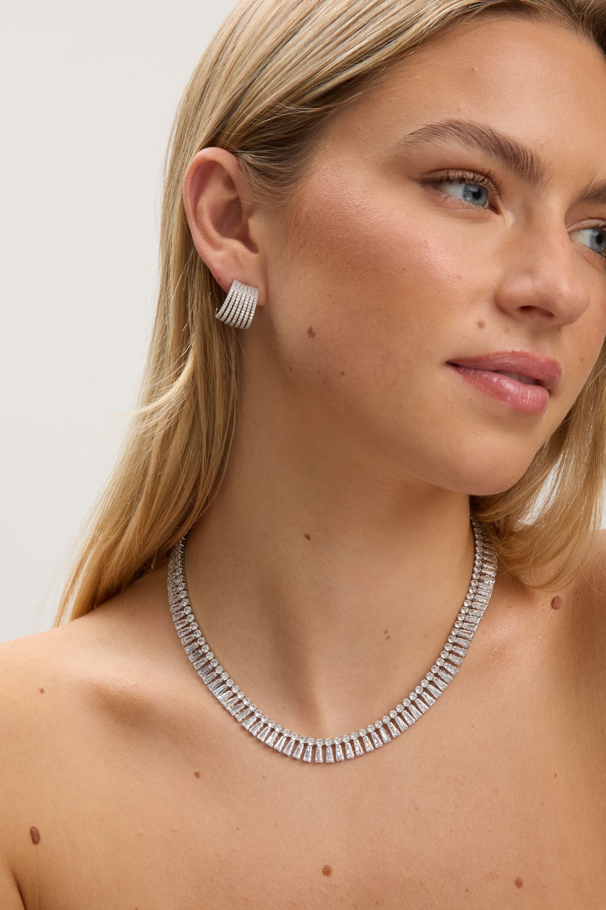 Jon Richard Rhodium Plated and Crystal Double Row Baguette Necklace image 2