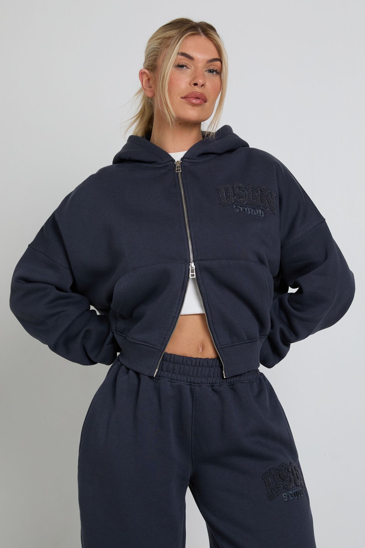 DSGN Studio DSGN Studio Towelling Applique Zip Through Hoodie Midnight