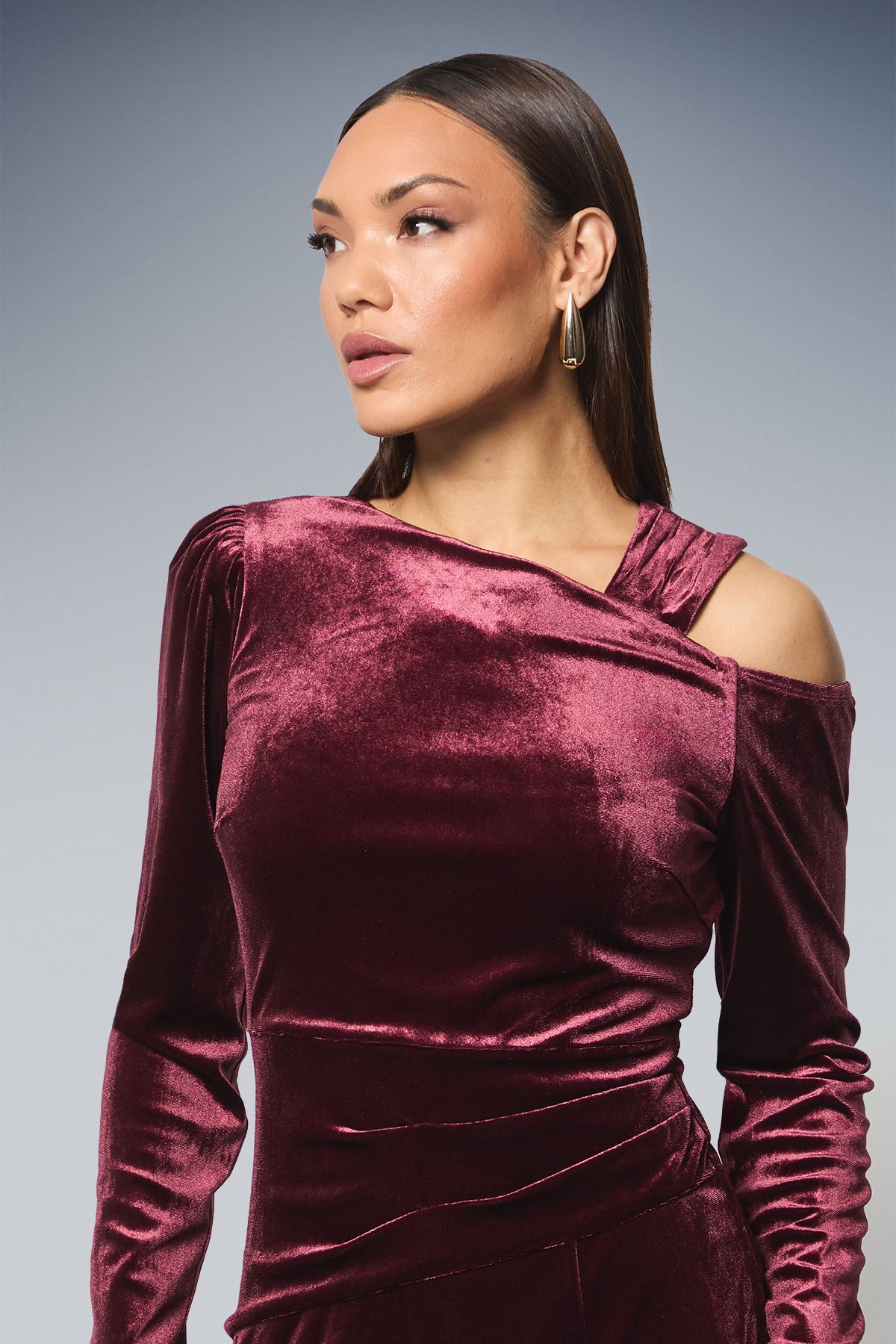 Principles Asymmetric Neck Velvet Midi Dress Plum image 4
