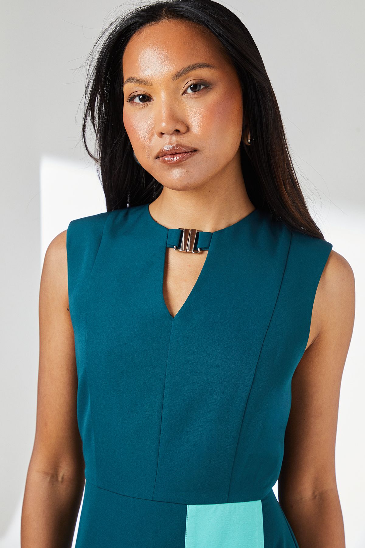 Principles Teal Contrast Detail Crepe Column Dress Teal image 4