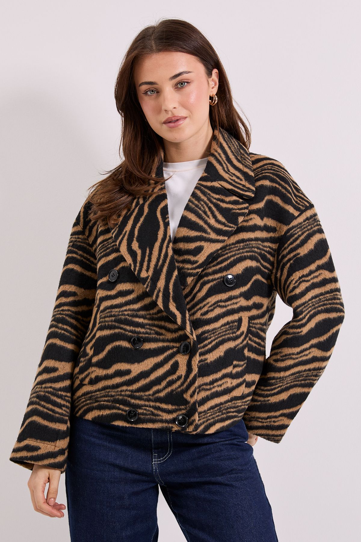 Dorothy Perkins Zebra Printed Boxy Short Coat Brown image 1