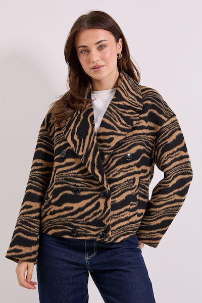 Dorothy Perkins Zebra Printed Boxy Short Coat Brown