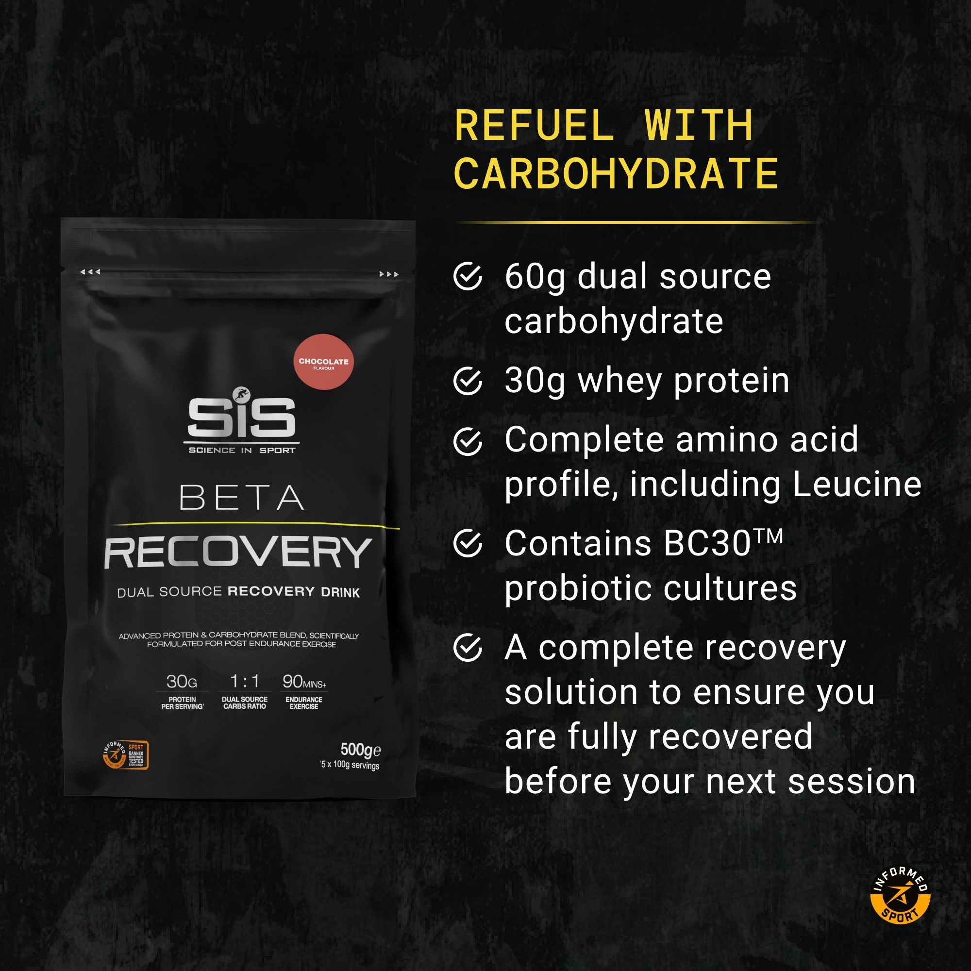 Science in Sport Beta Recovery - Dual Source Recovery Drink - Chocolate - 500g image 2