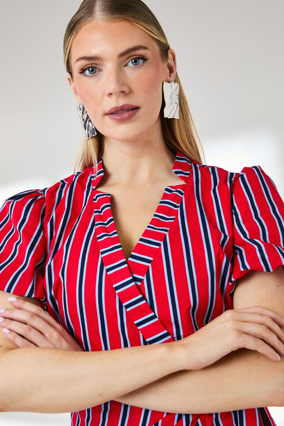 Principles Red Stripe D - Ring Cotton Poplin Wrap Dress Red image 3