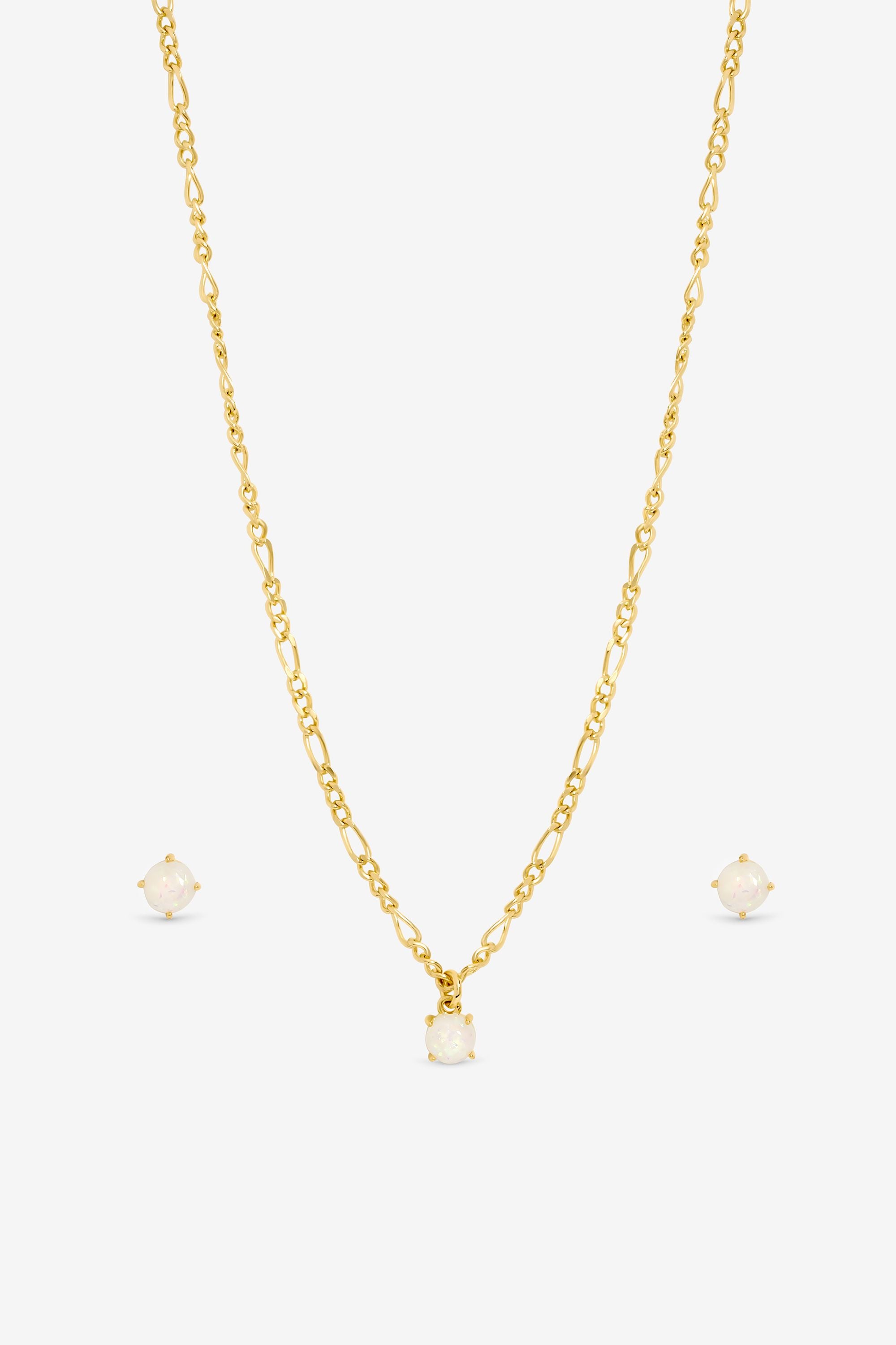 Inicio 14K Gold Plated Opal Stone Pendant Set - Gift Box image 2