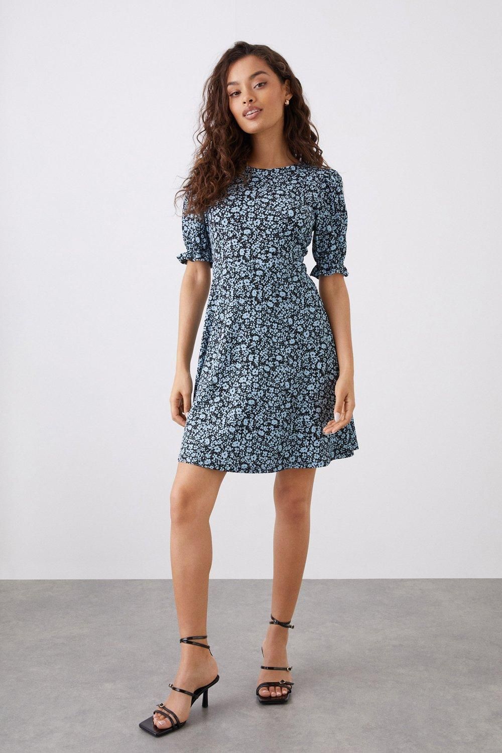 Dorothy Perkins Petite Blue Floral Jersey Mini Dress Blue image 2