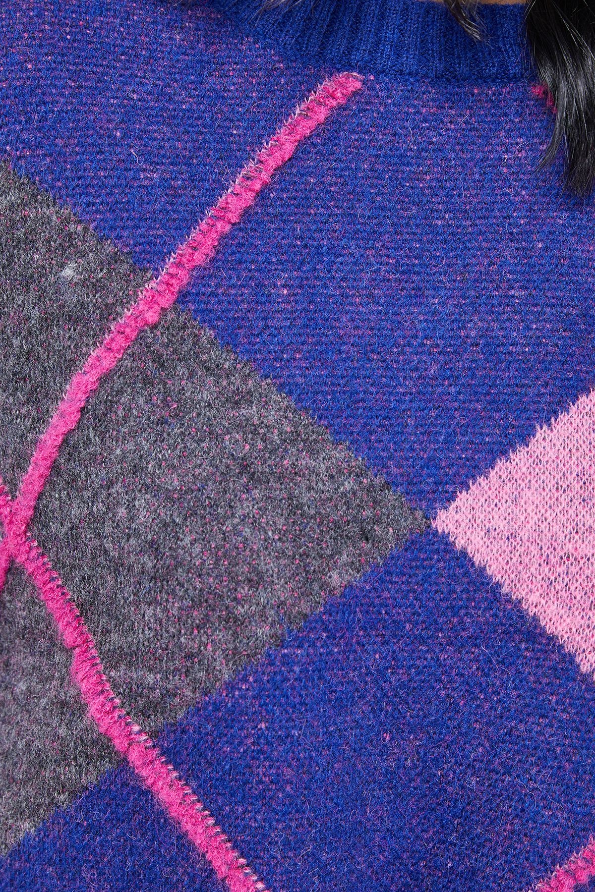 Warehouse Oversized Argyle Jumper Multi image 5