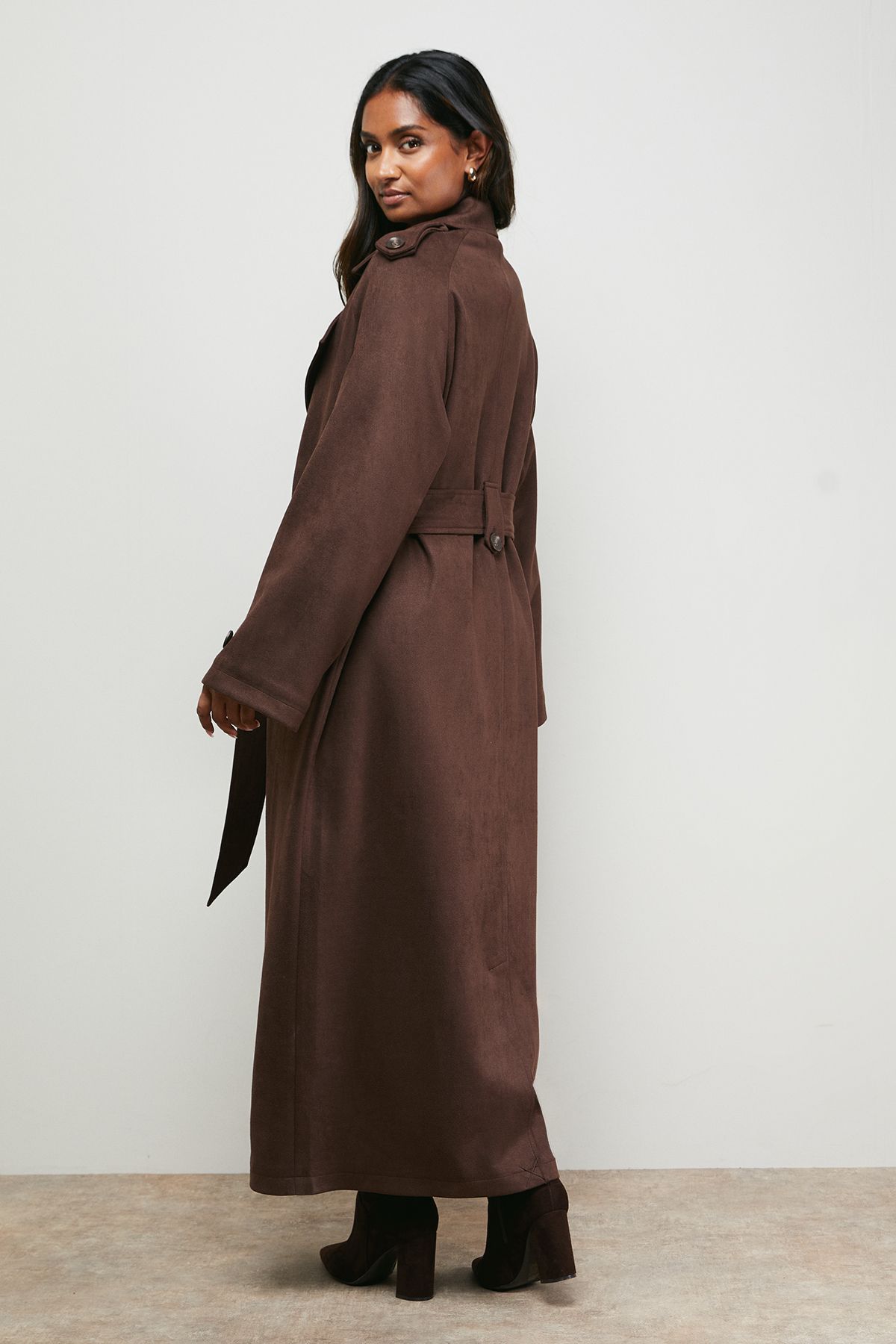 Oasis Cuff Detail Belted Coat Chocolate image 3
