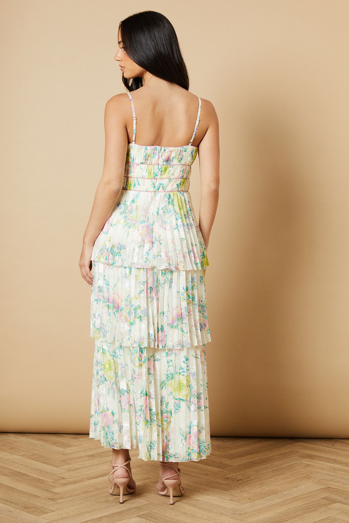 Oasis Pleated Tiered Midi Dress Multi image 3