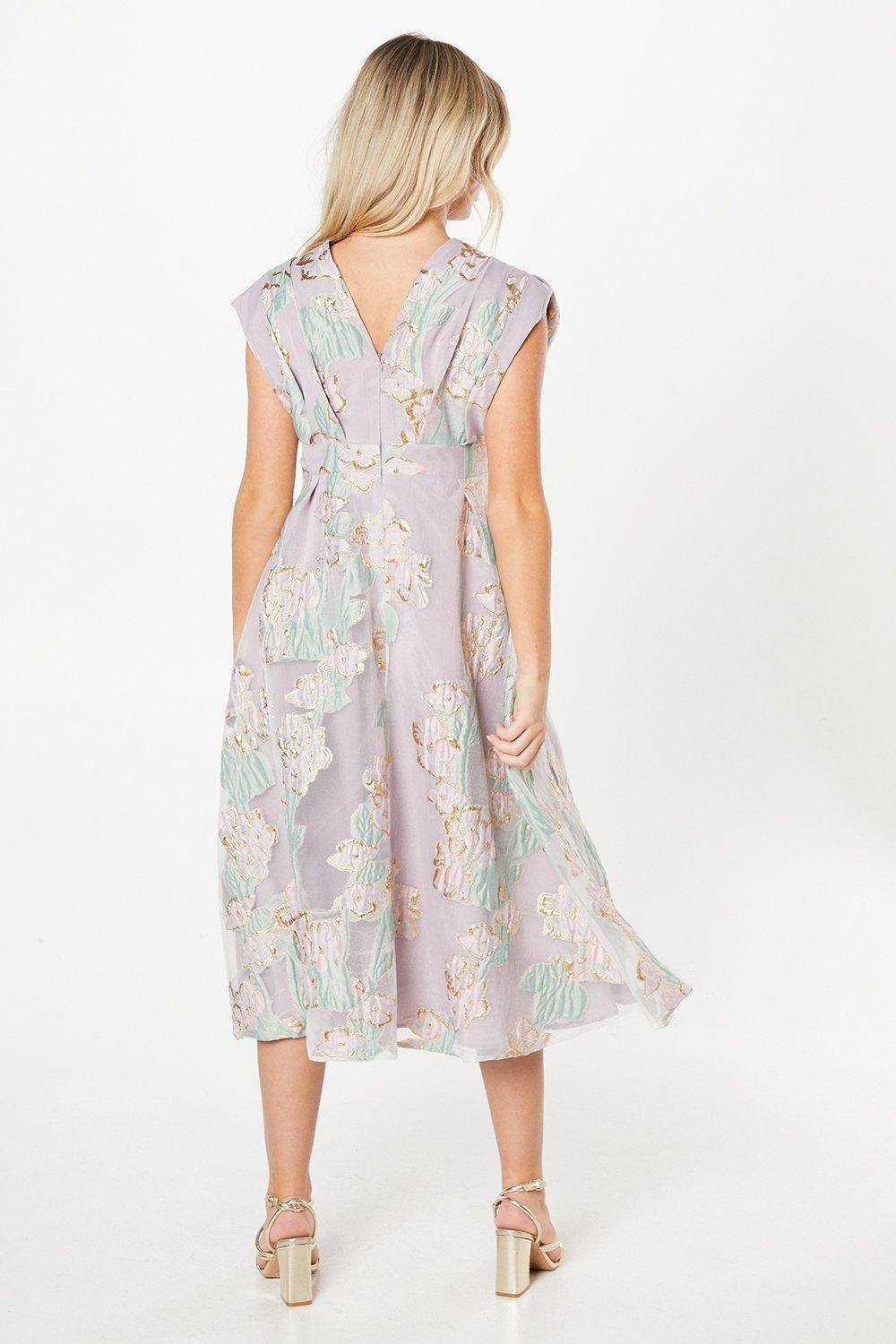 Coast Petite Pleated Bodice Organza Jacquard Midi Dress Pink image 3