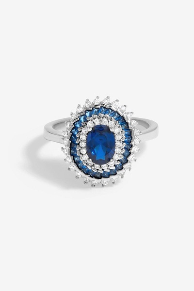 Jon Richard Rhodium Plated Cubic Zirconia Sapphire And Crystal Coktail Ring