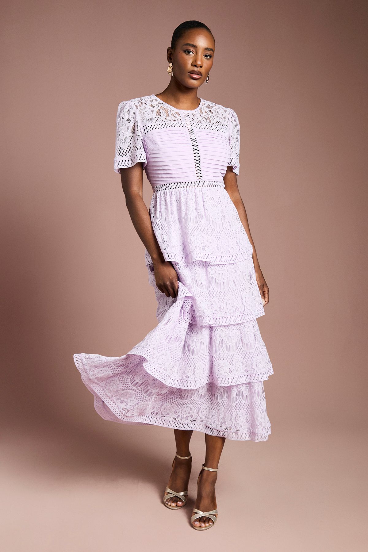 Coast Tiered Lace Midi Dress Lilac image 1