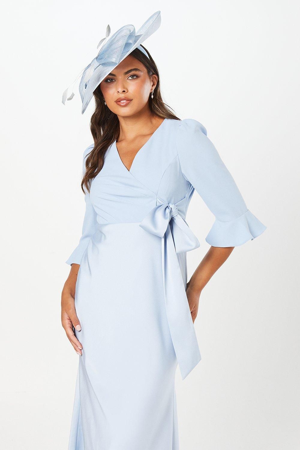Coast Ruffle Sleeve Satin Back Crepe Wrap Dress Pale Blue image 2