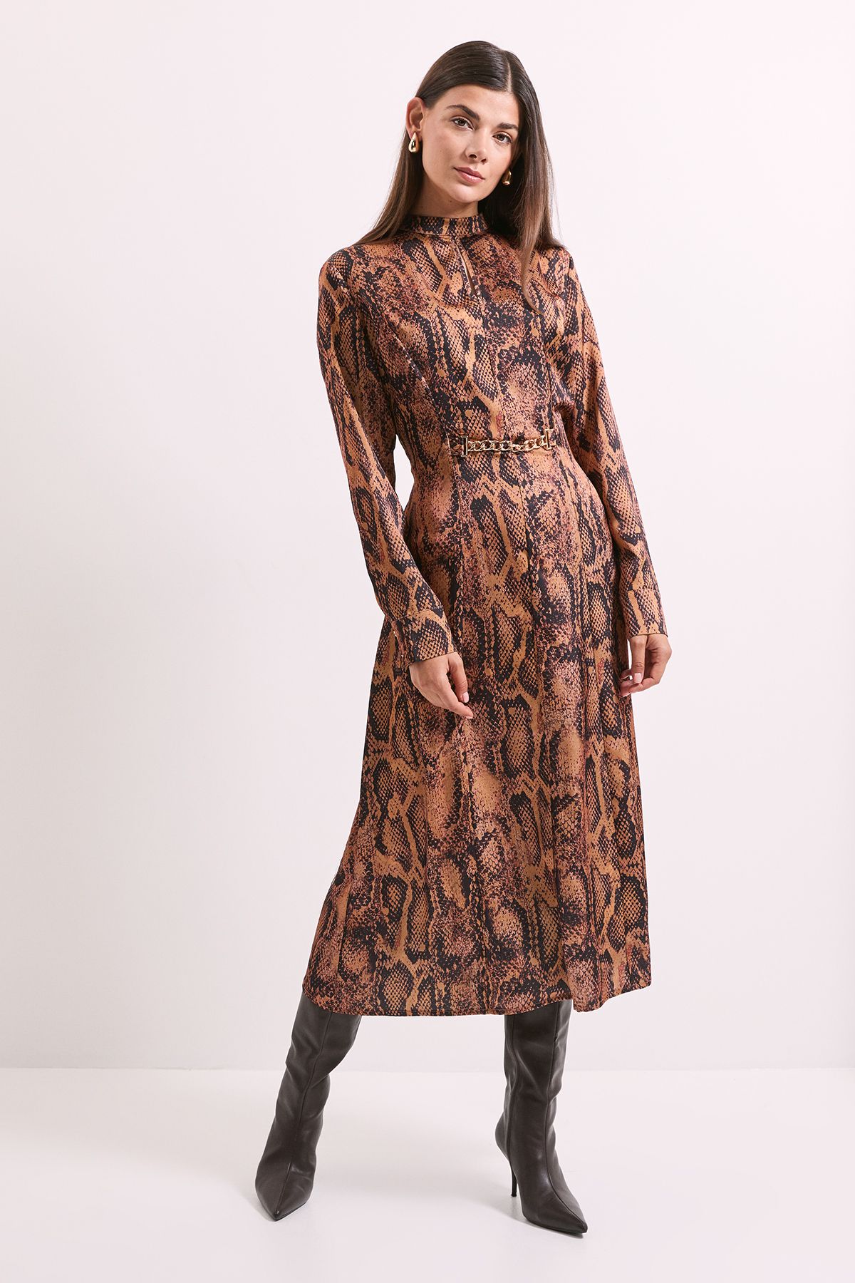 Principles Snake Print Chain Detail Satin Midi Dress Snake