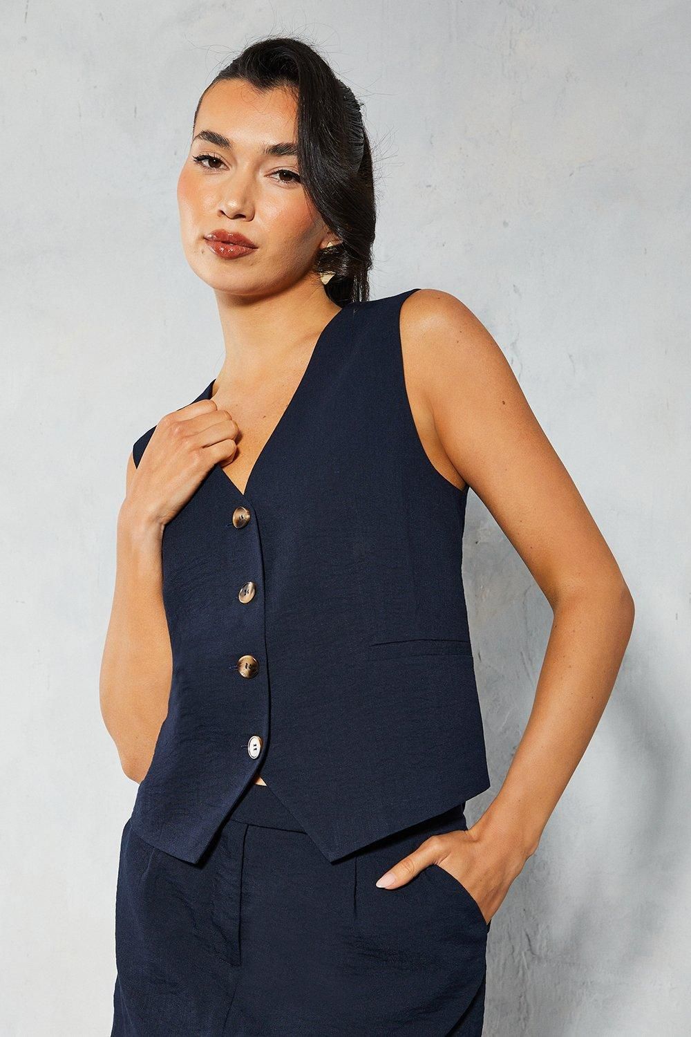MissPap Tailored Linen Look Waistcoat Navy image 1