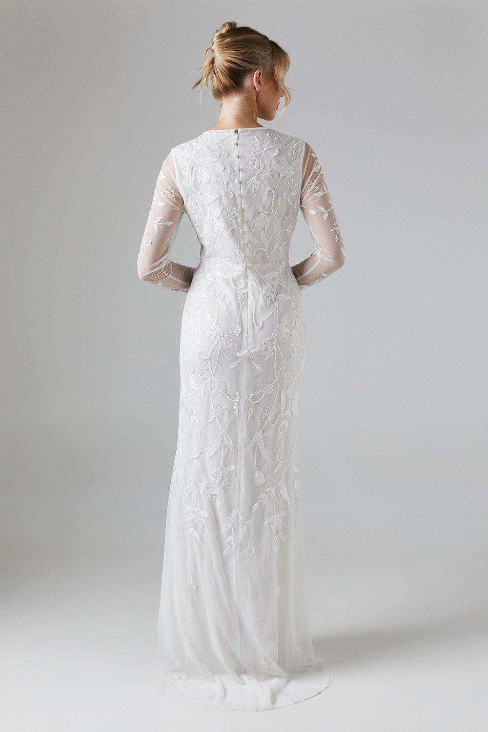 Coast Trailing Floral Placement Embellished Long Sleeve Wedding Dress Ivory image 3