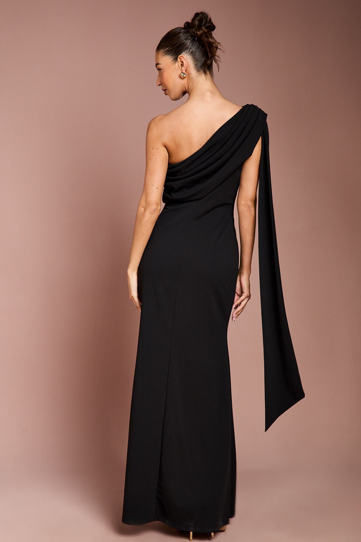 Coast One Shoulder Stretch Crepe Maxi Dress Black image 3