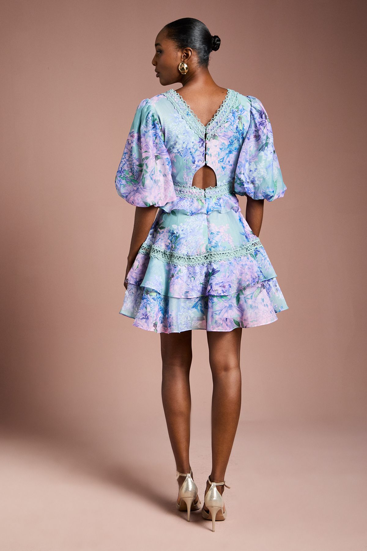 Coast Lace Trim Puff Sleeve Organza Mini Dress Sage image 3