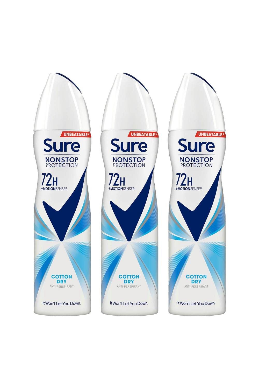 Sure Women 'Anti-Perspirant' 72H Protection Deo Cotton Dry, 3x150ml image 2