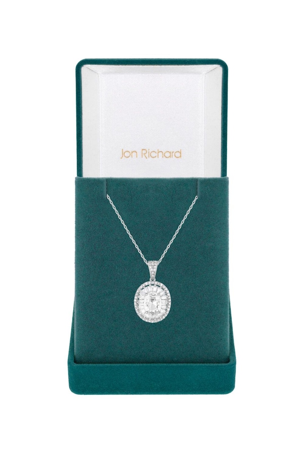 Jon Richard Rhodium Plated Cubic Zirconia Statement Crystal Pendant Necklace - Gift Boxed