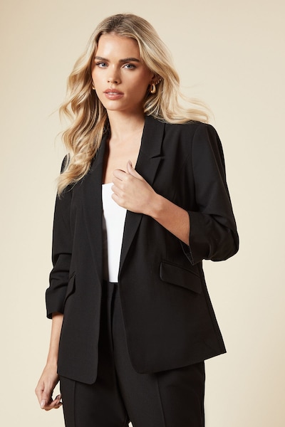 Dorothy Perkins Petite Black Ruched Sleeve Blazer Black
