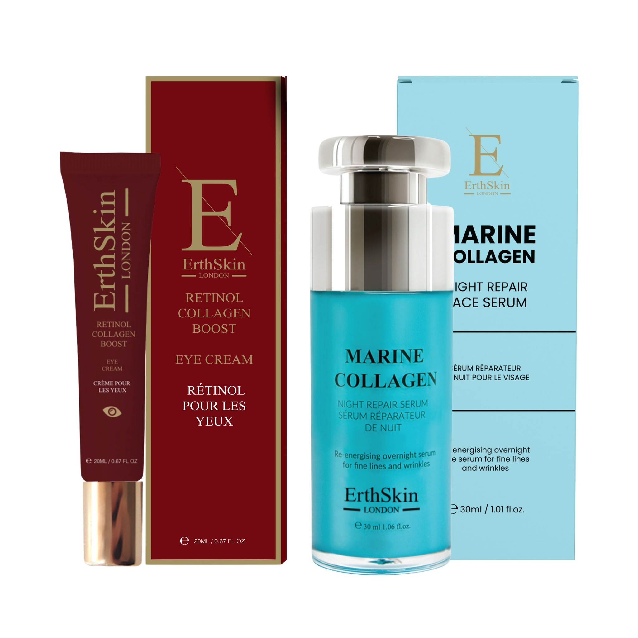 Erth Skin London Collagen Overnight Revival: Marine Collagen Night Serum 30ml + Retinol Eye Cream 20ml image 1