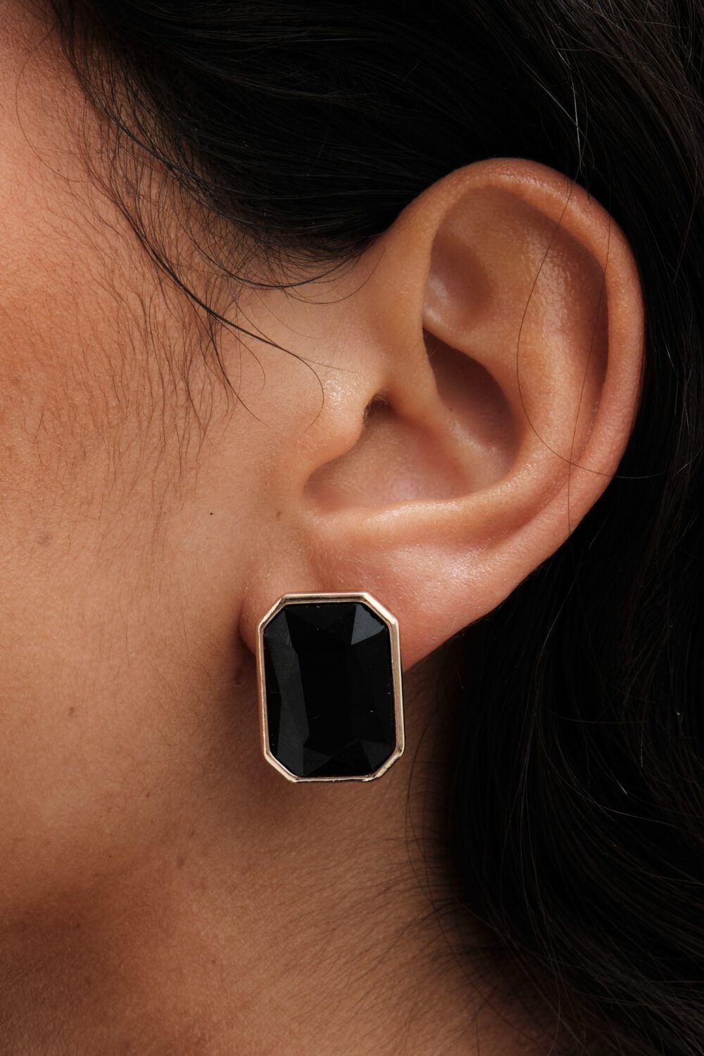 Mood Gold Black Facet Statement Stud Earrings image 2