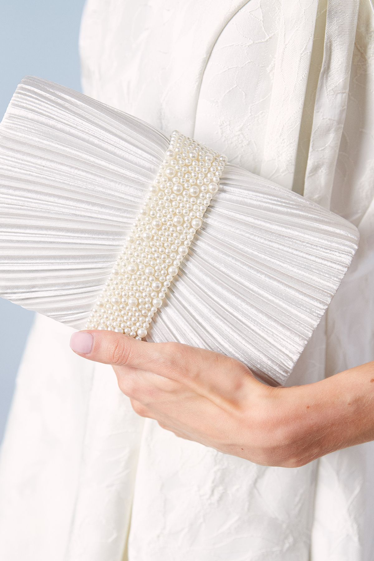 Coast Bridal Dahlia Satin Pleated & Pearl Trim Clutch Bags Ivory image 1