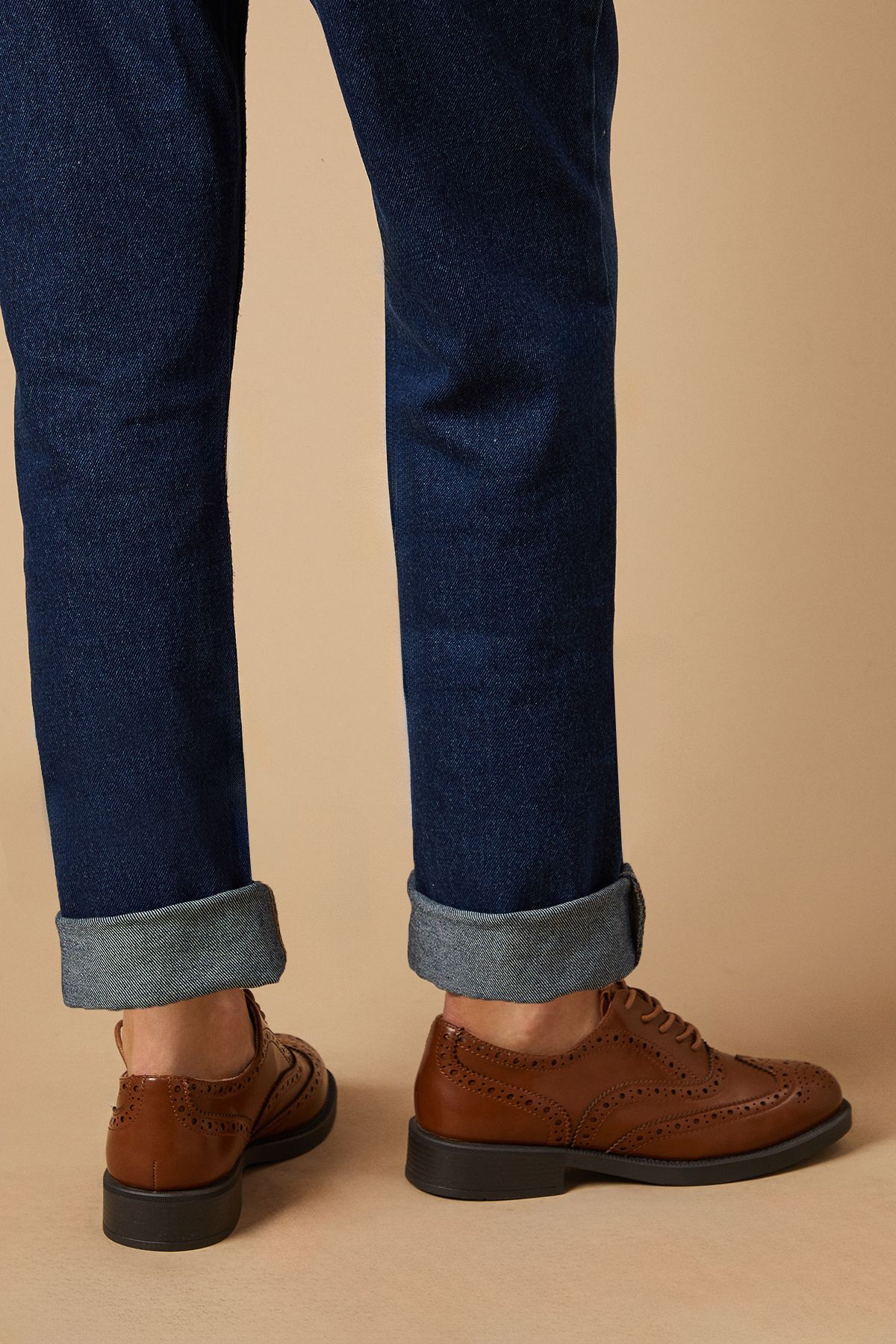 Oasis Sanya Faux Leather Brogue Detail Lace Up Flat Shoes Tan image 3