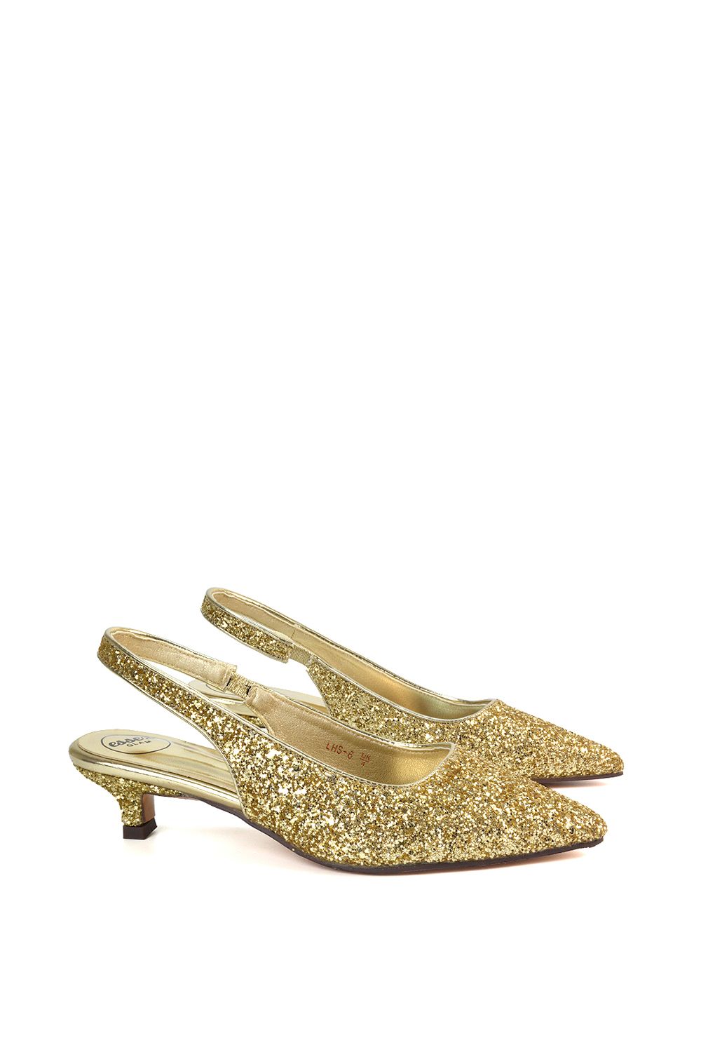 XY London 'Gerri' Pointed Toe Glitter Slingback Kitten Heel Court Shoes image 4