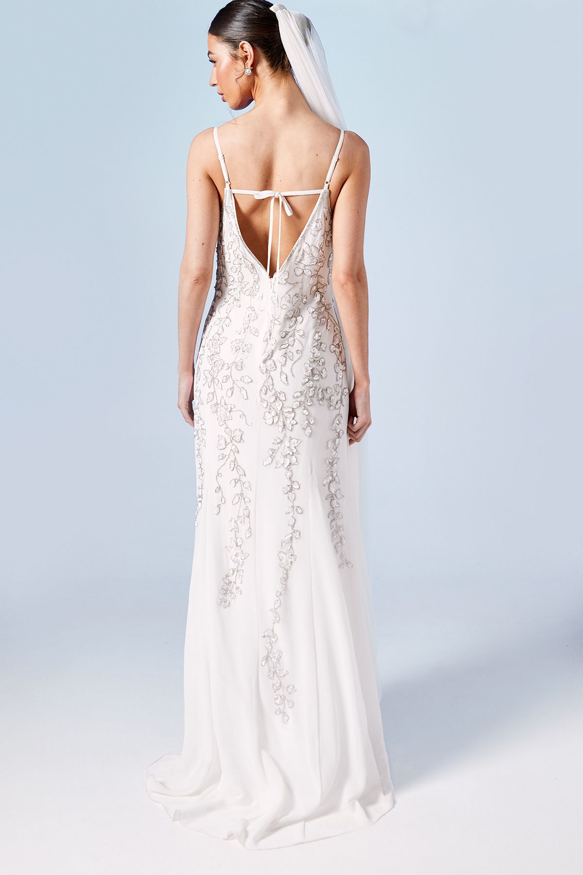 Coast Boho Cowl Neck Trailing Floral Embellished Fishtail Wedding Dress Ivory image 3