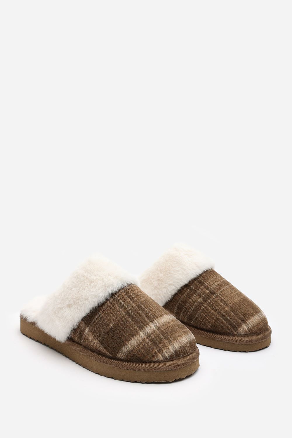 Where's That From 'Jemima' Tartan Mule Slippers with Faux Fur Trim image 5