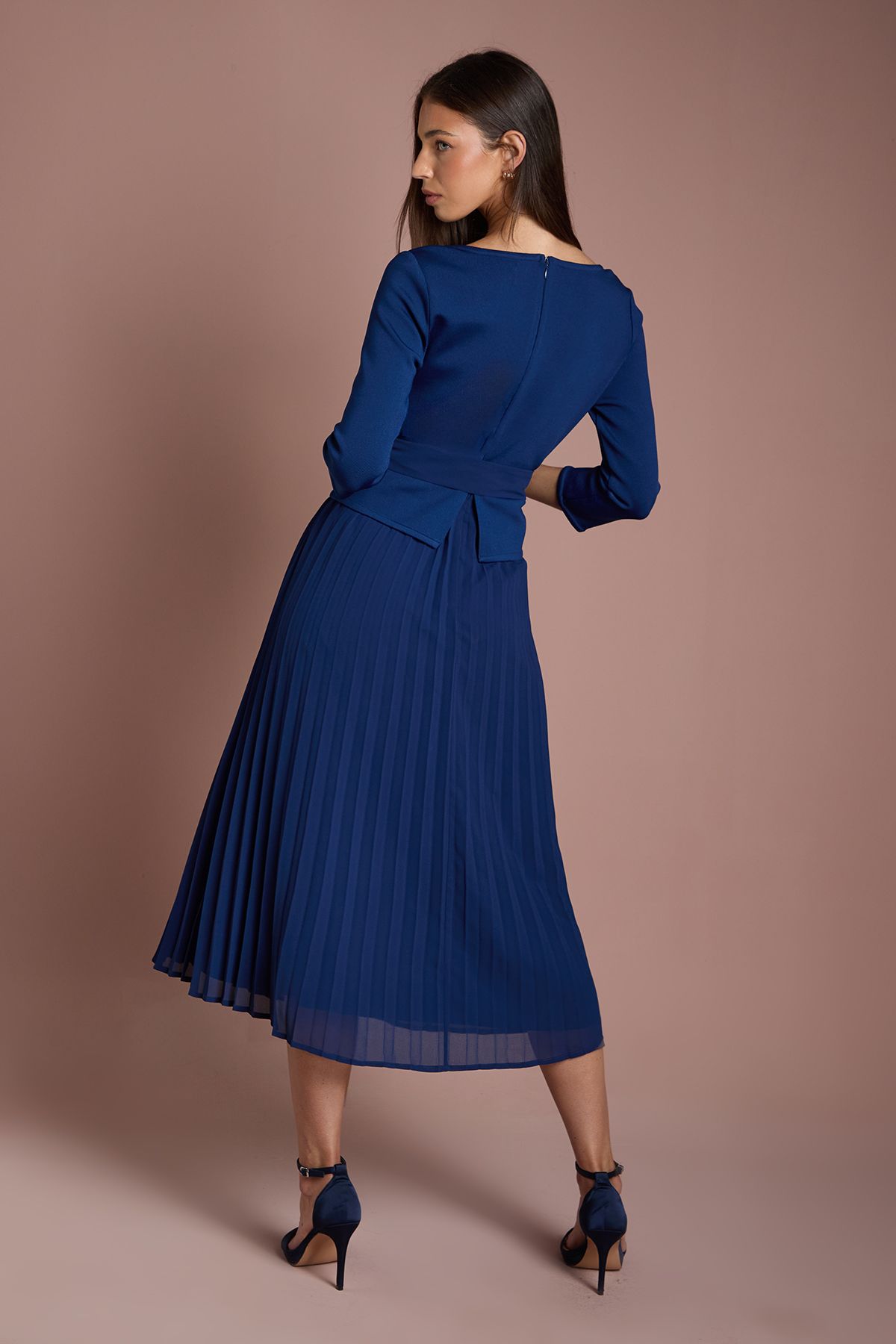 Coast Bandage Long Sleeve Dress with Pleated Skirt Navy image 3