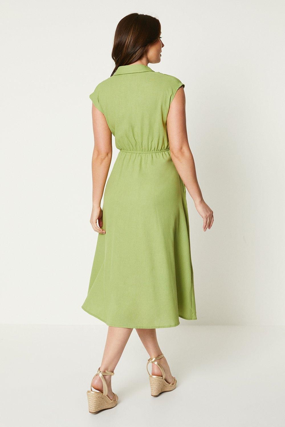 Wallis Principles Linen Blend Belted Midi Dress Chartreuse image 3