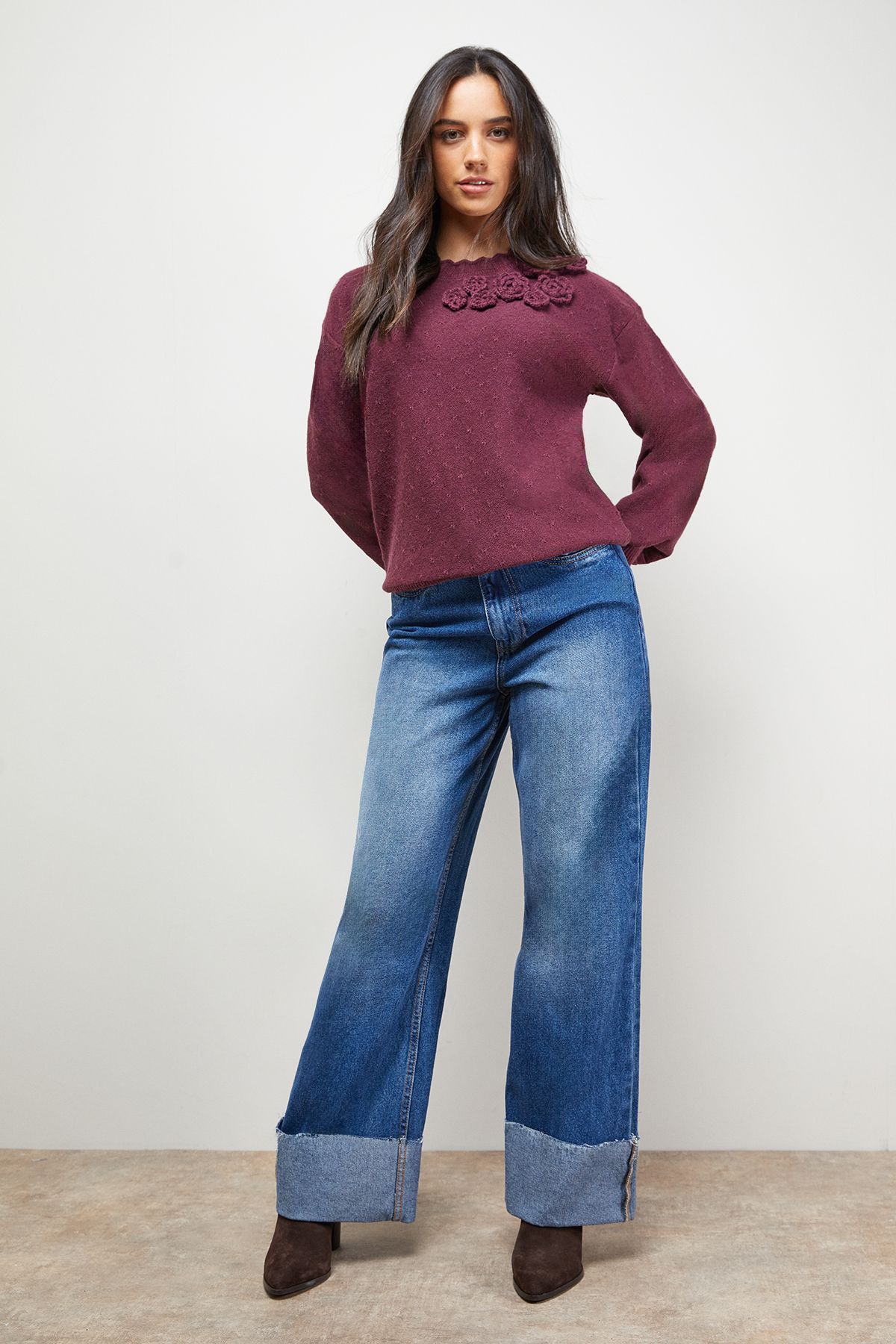 Oasis Floral Detail Long Sleeve Jumper Plum image 4