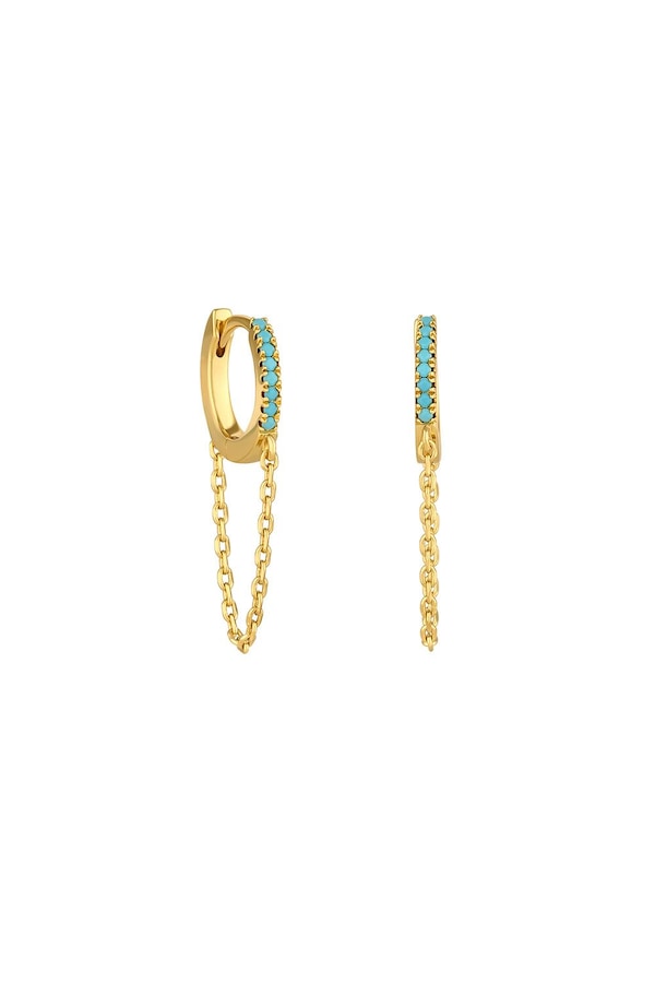 Inicio 14K Real Gold Plated Recycled Turquoise Chain Hoop Earrings - Gift Pouch