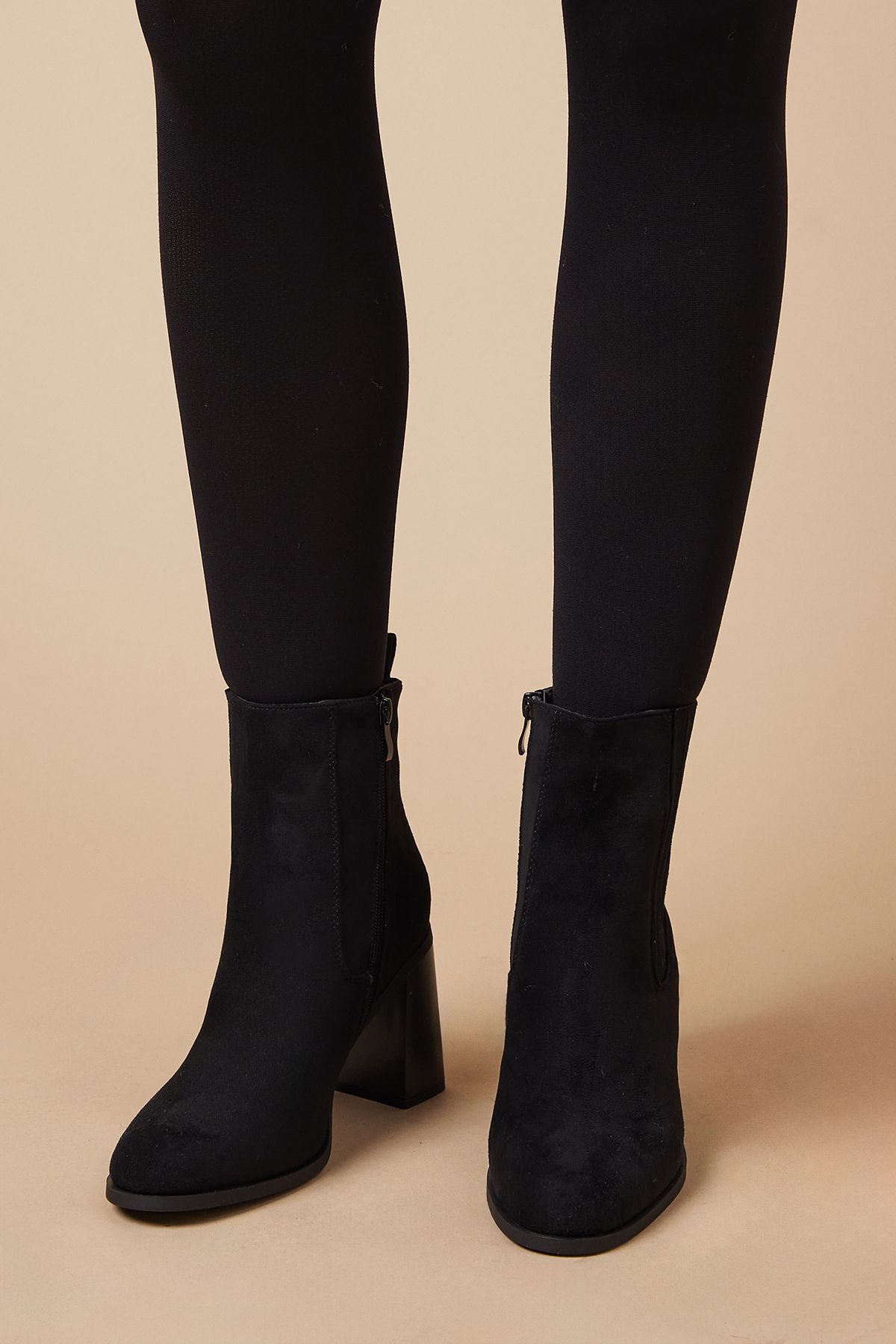Oasis Maria Faux Suede High Block Heel Chelsea Boots Natural Black image 2
