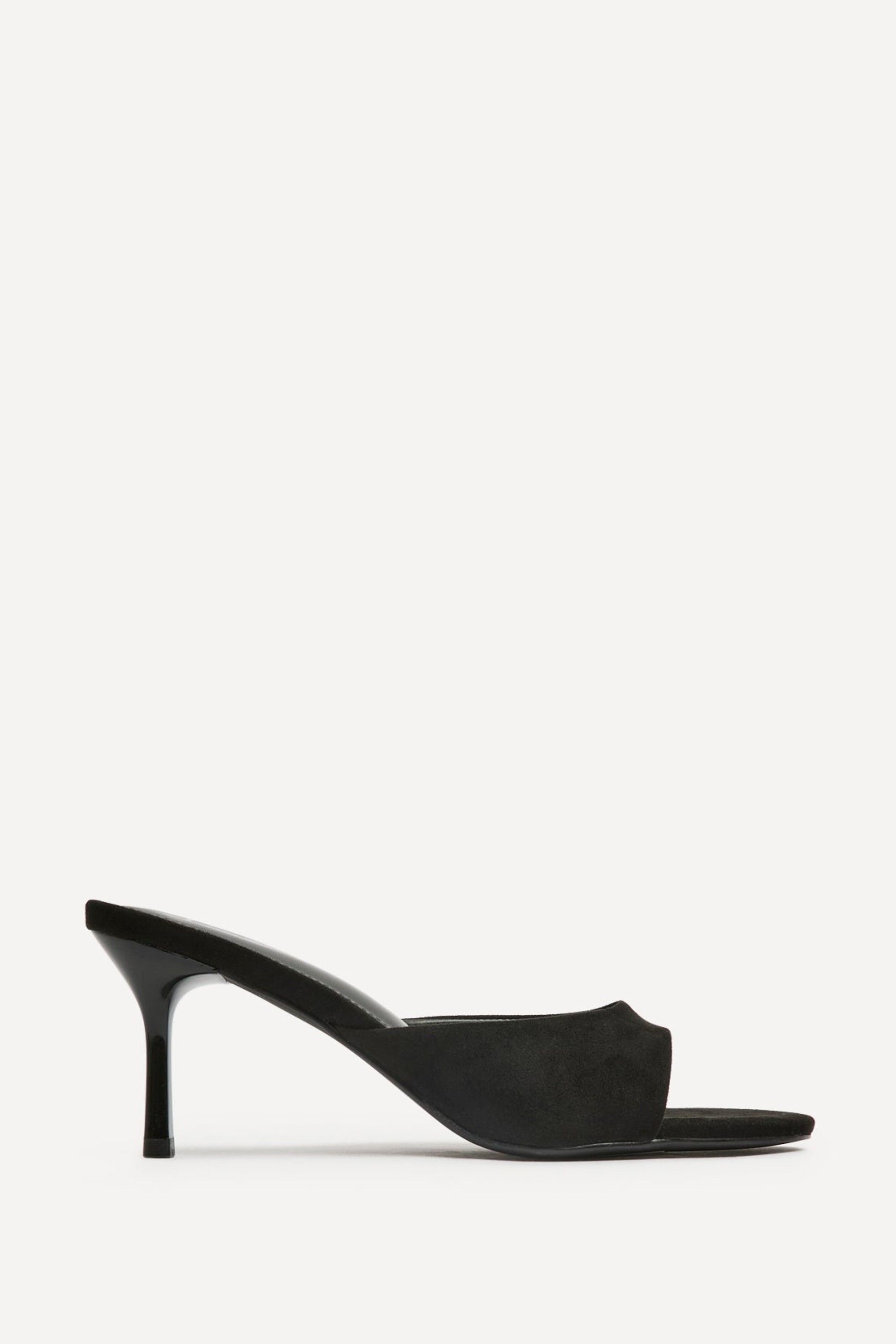 Linzi Erin Black Faux Suede Mule Heels