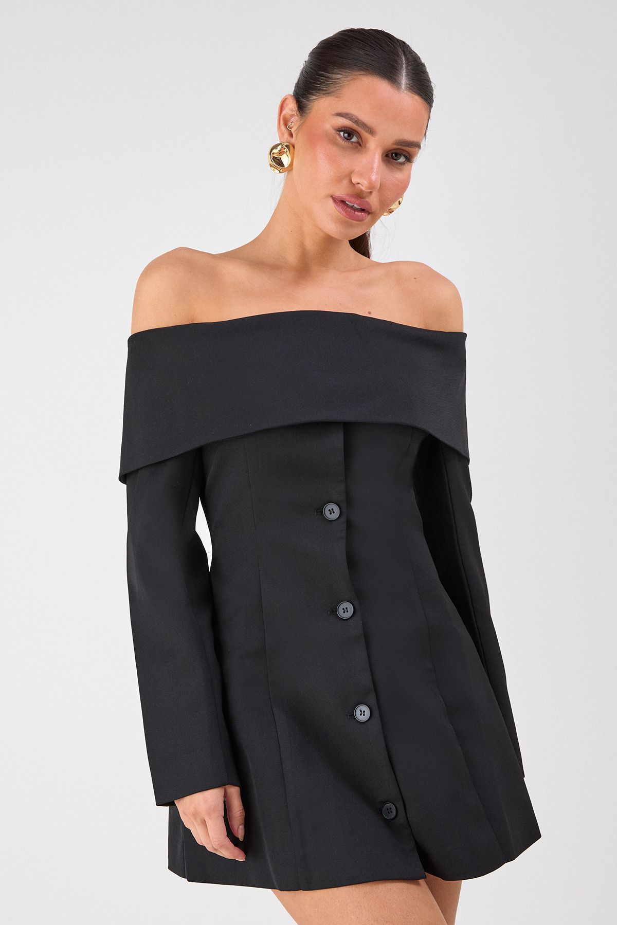 MissPap Tailored Bardot Blazer Mini Dress Black image 2