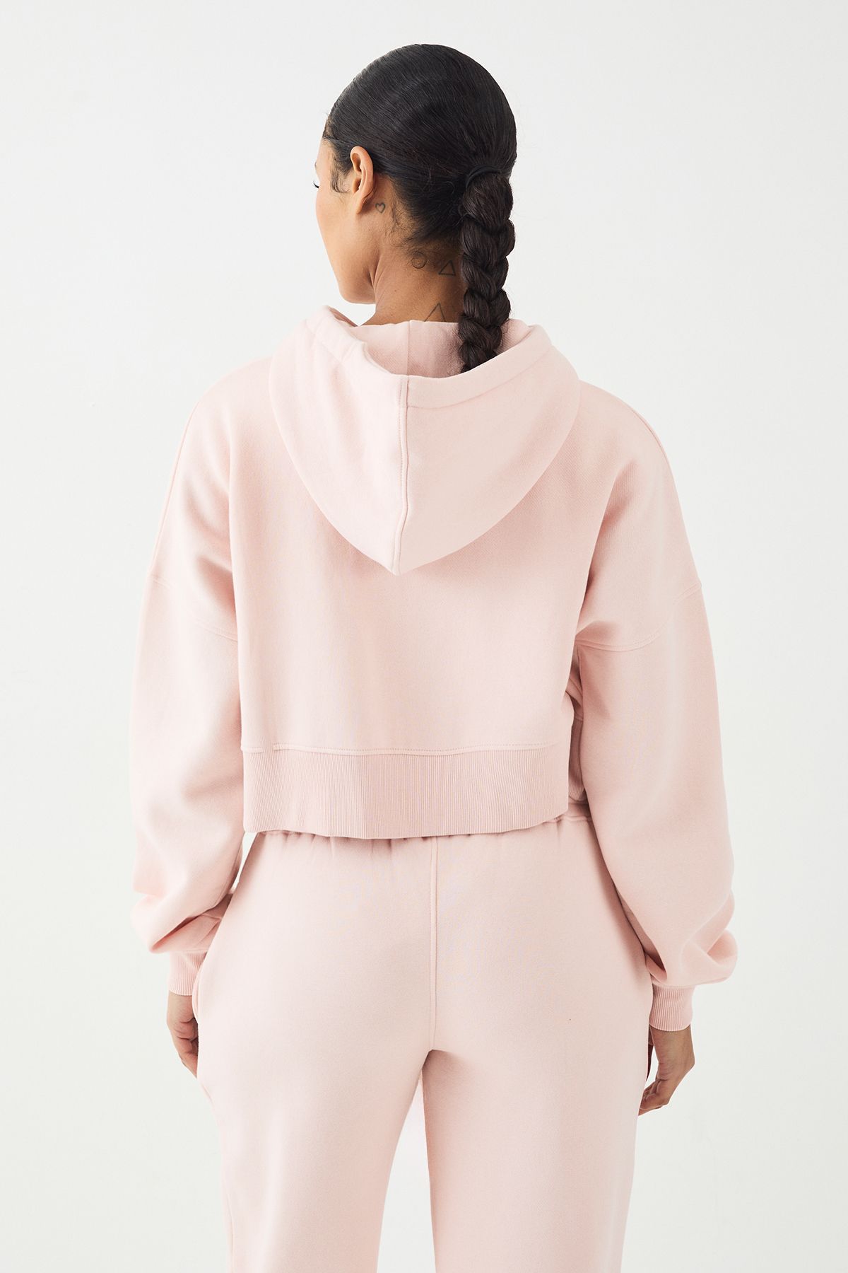DSGN Studio DSGN Studio Contrast Drawcord Boxy Crop Hoodie Light Pink image 2