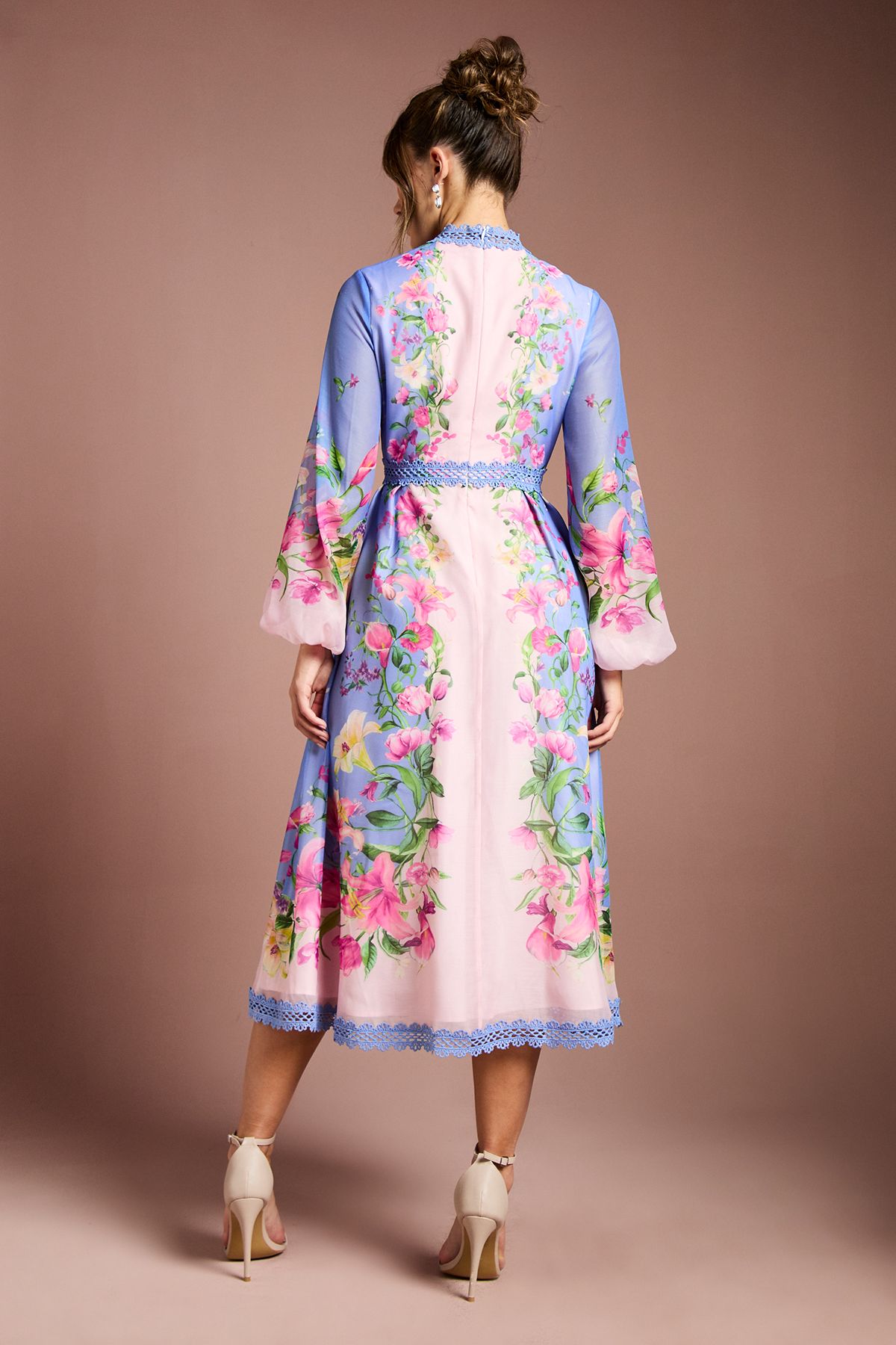 Coast Organza Lace Trim Midi Dress Blue image 3