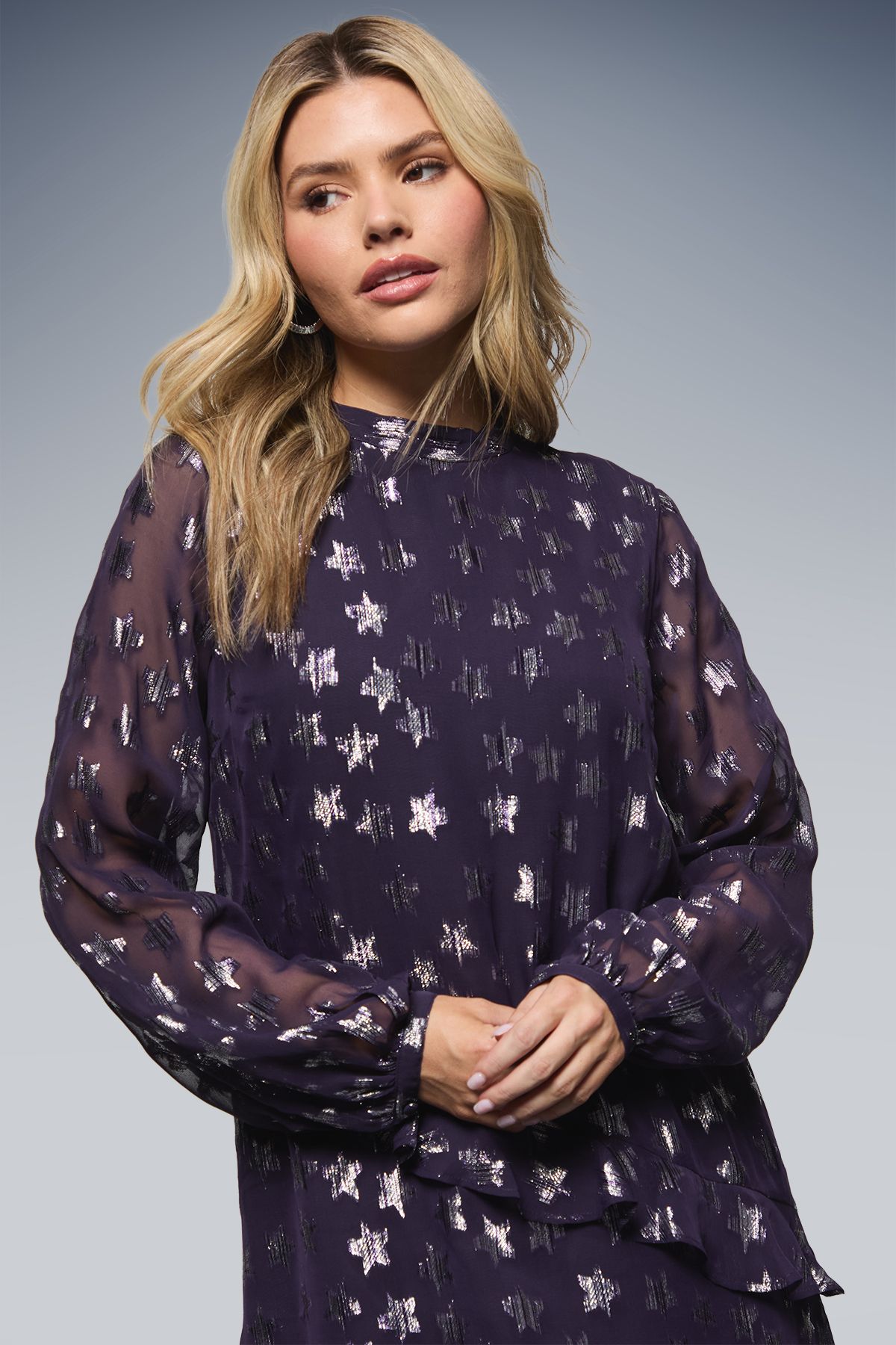 Dorothy Perkins DP Luxe Star Jacquard Ruffle Shift Mini Dress Purple image 4