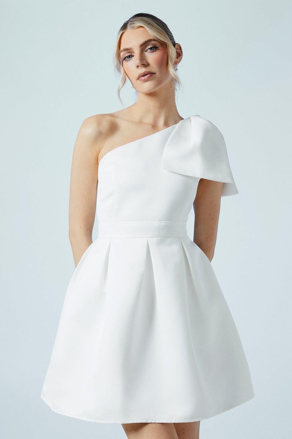 Wedding Dresses Coast One Shoulder Dress Coast Ivory One Shoulder Statement  Bow Bridal Mini Dress PLT