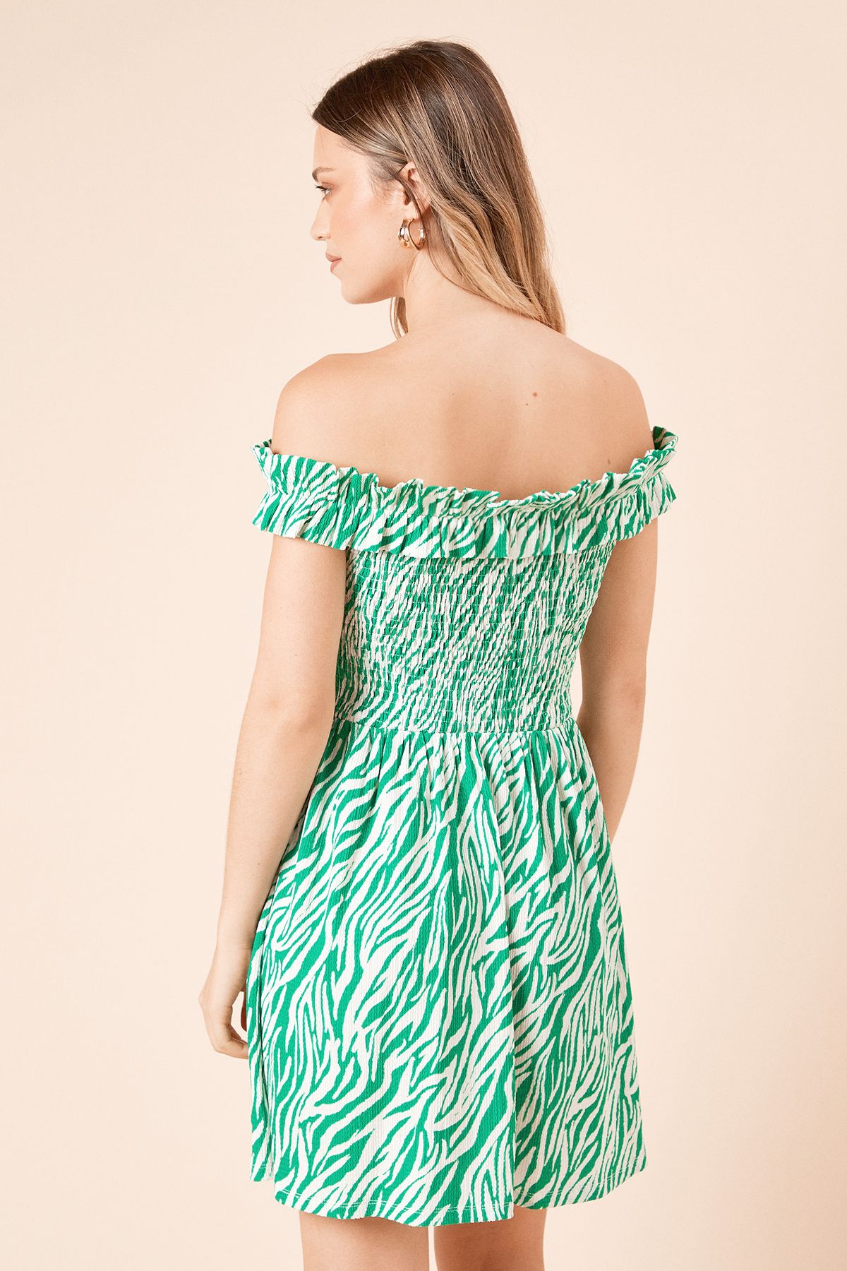 Dorothy Perkins Zebra Shirred Bodice Bardot Jersey Mini Dress Zebra image 4