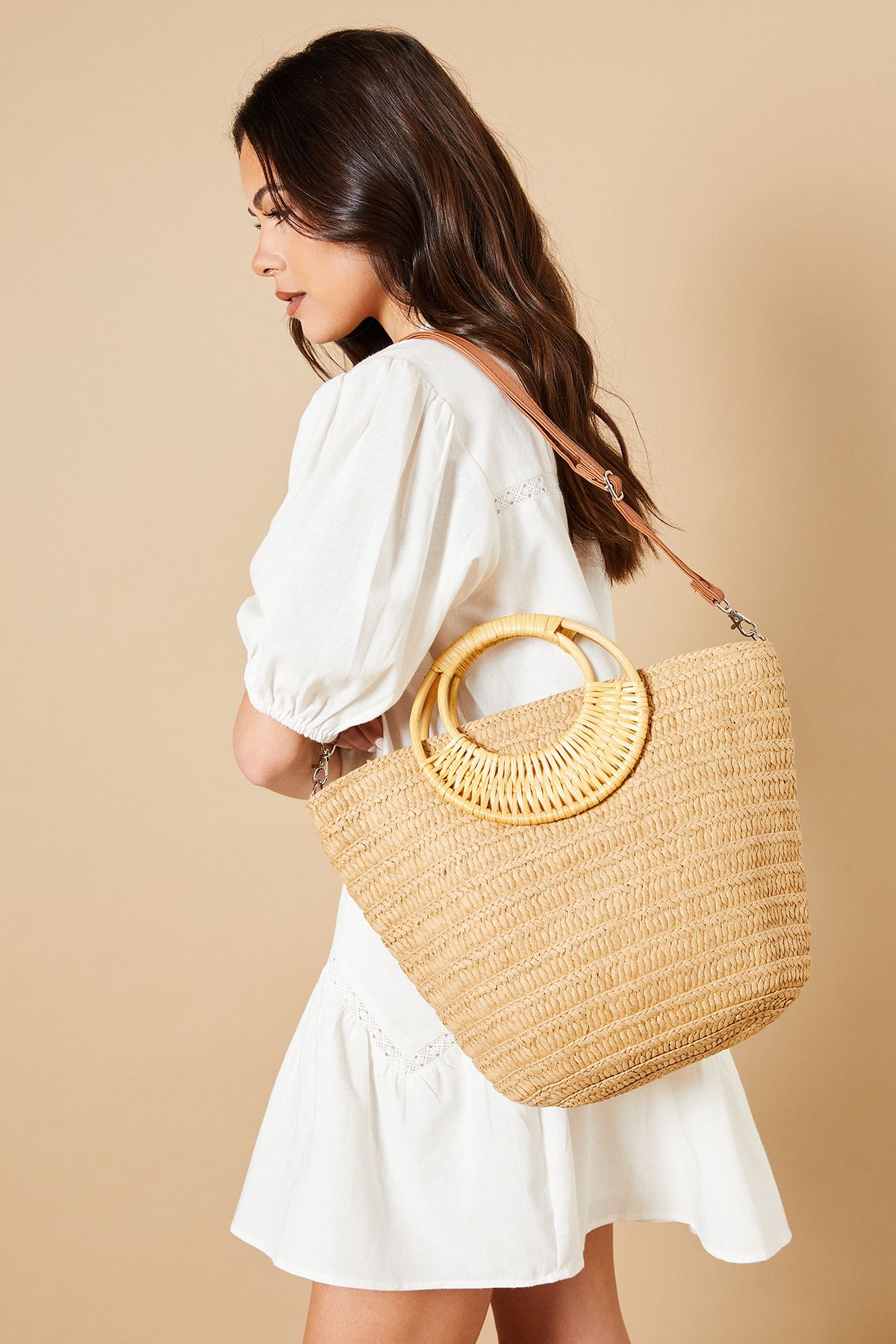 Oasis Soraia Rattan Detail Tote Bag Neutral image 3
