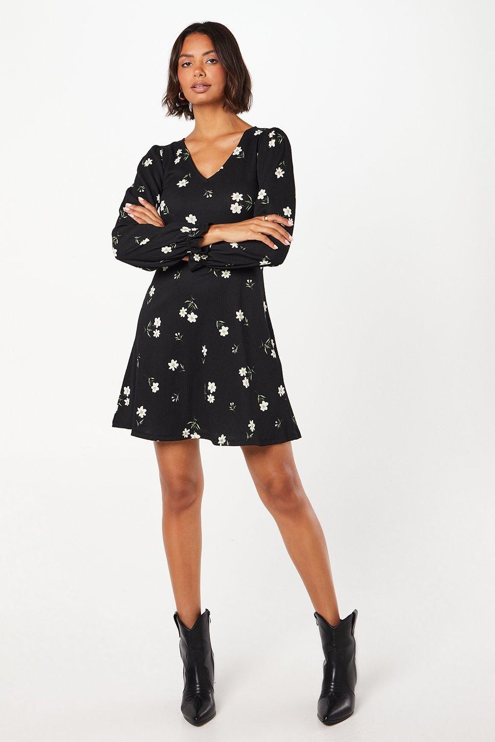 Dorothy Perkins Floral Long Sleeve V Neck Mini Dress Floral image 4