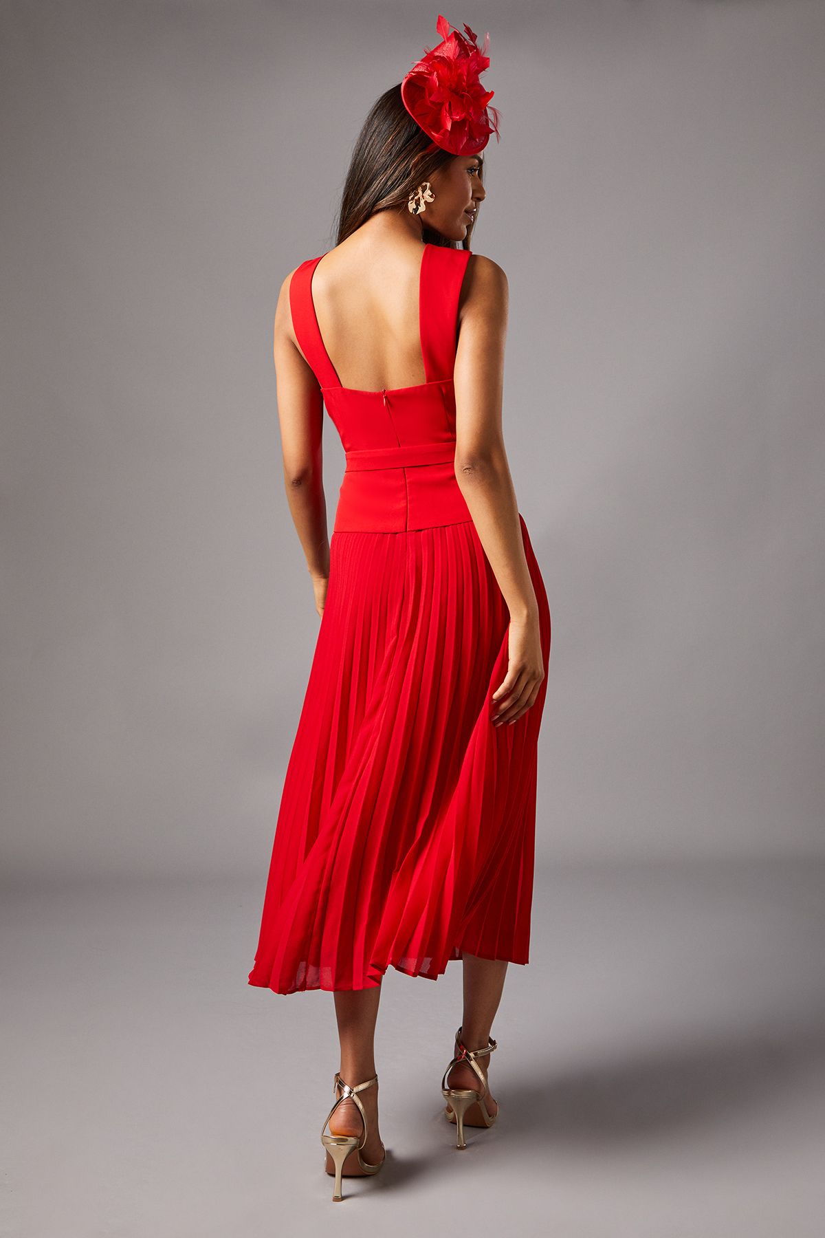 Coast Petite Cross Over Neck Pleated Midi Dress Flame Red image 4